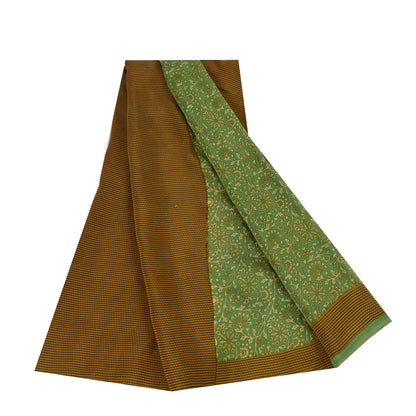 Sanskriti Vintage Sarees Green Pure Crepe Silk Printed Sari 5+yd Craft Fabric