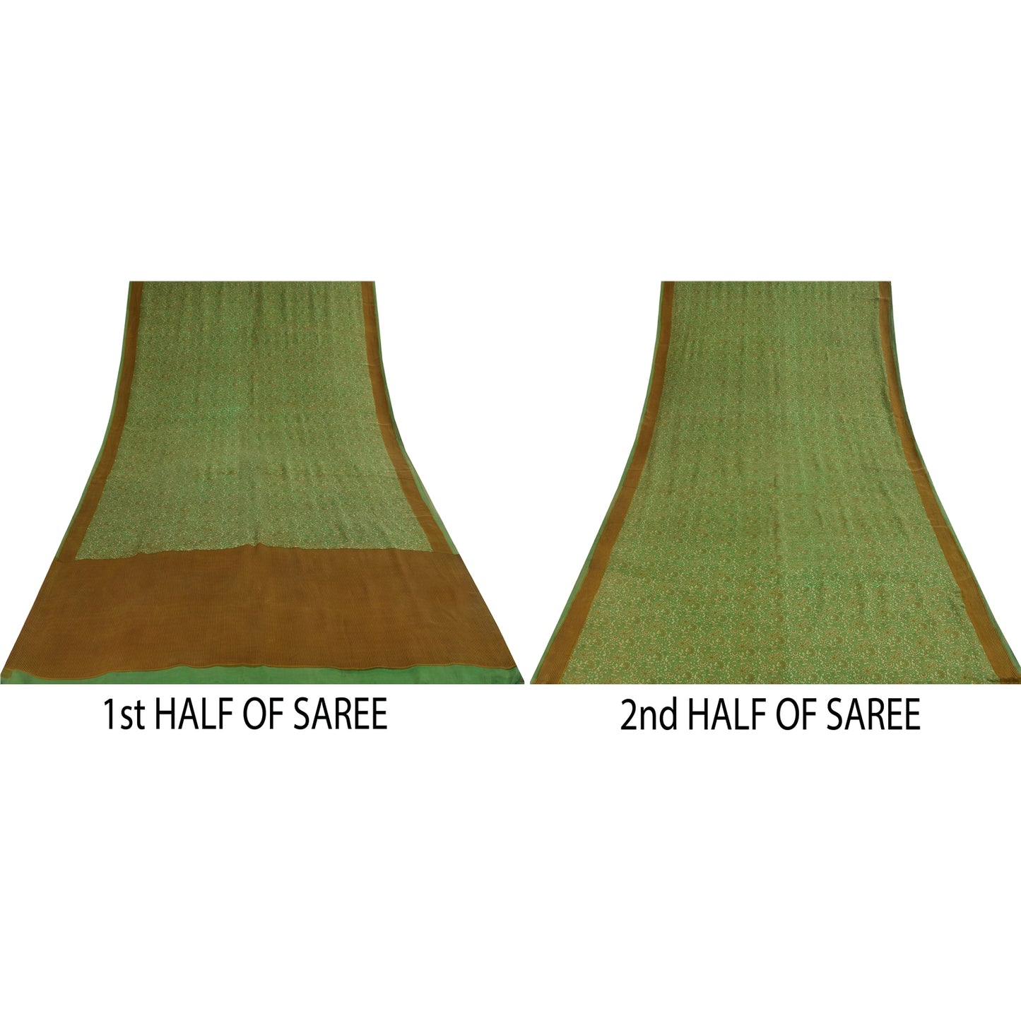 Sanskriti Vintage Sarees Green Pure Crepe Silk Printed Sari 5+yd Craft Fabric