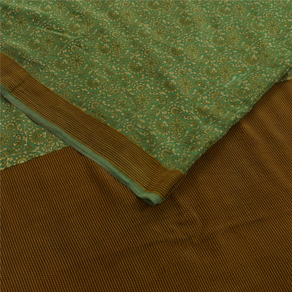 Sanskriti Vintage Sarees Green Pure Crepe Silk Printed Sari 5+yd Craft Fabric