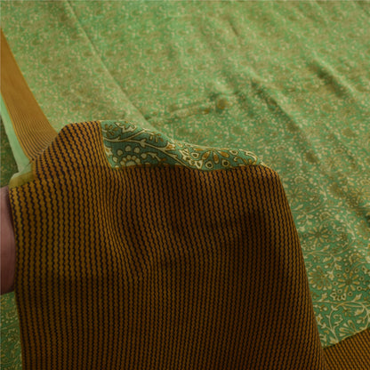 Sanskriti Vintage Sarees Green Pure Crepe Silk Printed Sari 5+yd Craft Fabric