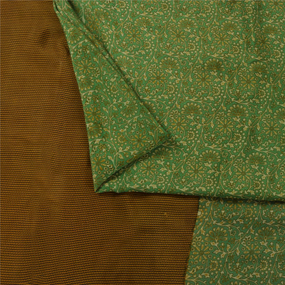 Sanskriti Vintage Sarees Green Pure Crepe Silk Printed Sari 5+yd Craft Fabric