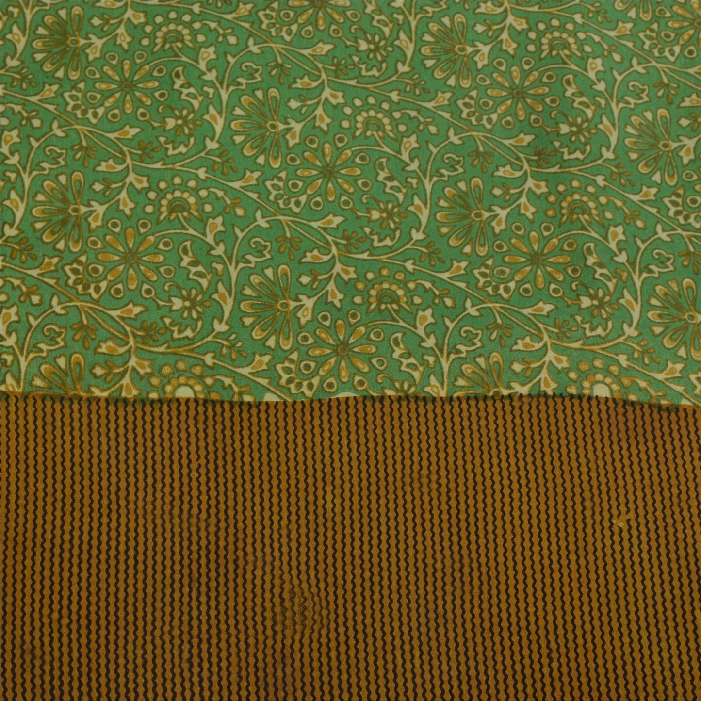 Sanskriti Vintage Sarees Green Pure Crepe Silk Printed Sari 5+yd Craft Fabric
