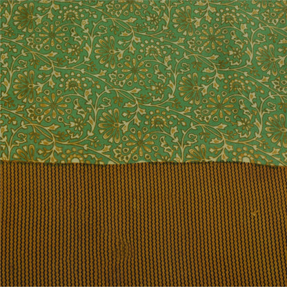Sanskriti Vintage Sarees Green Pure Crepe Silk Printed Sari 5+yd Craft Fabric