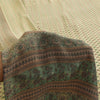 Sanskriti Vintage Sarees Ivory Pure Crepe Silk Printed Sari 5+yd Craft Fabric