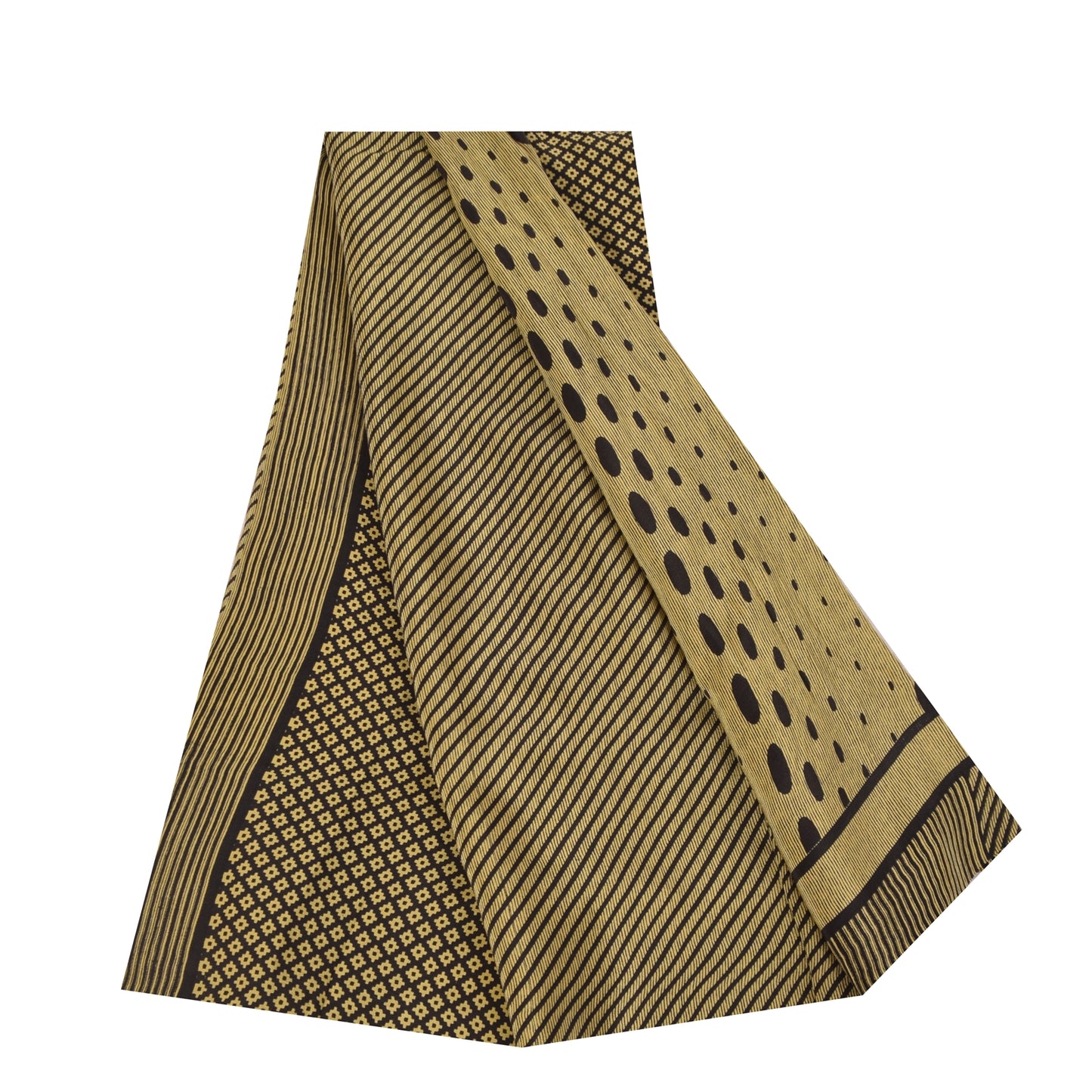 Sanskriti Vintage Sarees Cream & Black Pure Crepe Printed Sari 5+yd Craft Fabric