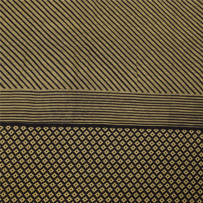 Sanskriti Vintage Sarees Cream & Black Pure Crepe Printed Sari 5+yd Craft Fabric