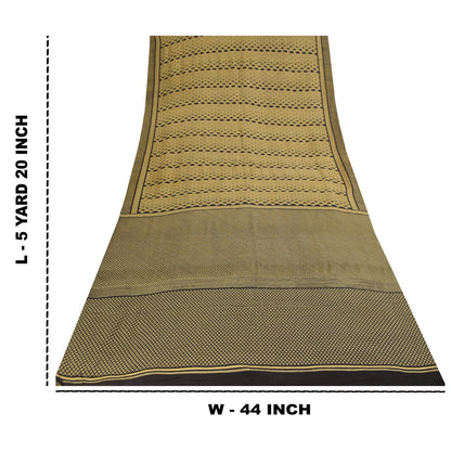 Sanskriti Vintage Sarees Cream & Black Pure Crepe Printed Sari 5+yd Craft Fabric