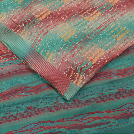 Sanskriti Vintage Sarees Multicolor Pure Crepe Silk Print Sari 5+yd Craft Fabric