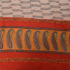 Sanskriti Vintage Sarees Ivory Pure Crepe Hand BlockPrint Sari 5+yd Craft Fabric