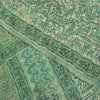 Sanskriti Vintage Sarees Green Pure Crepe Silk Printed Sari 5+yd Craft Fabric