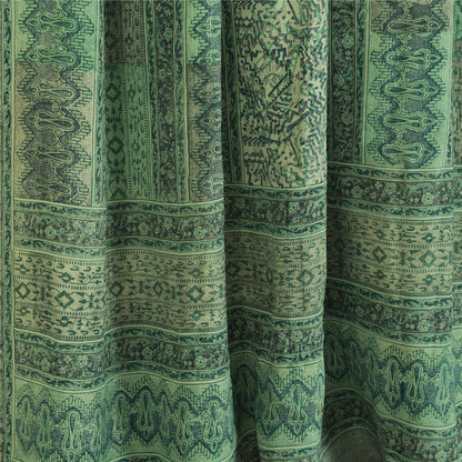 Sanskriti Vintage Sarees Green Pure Crepe Silk Printed Sari 5+yd Craft Fabric