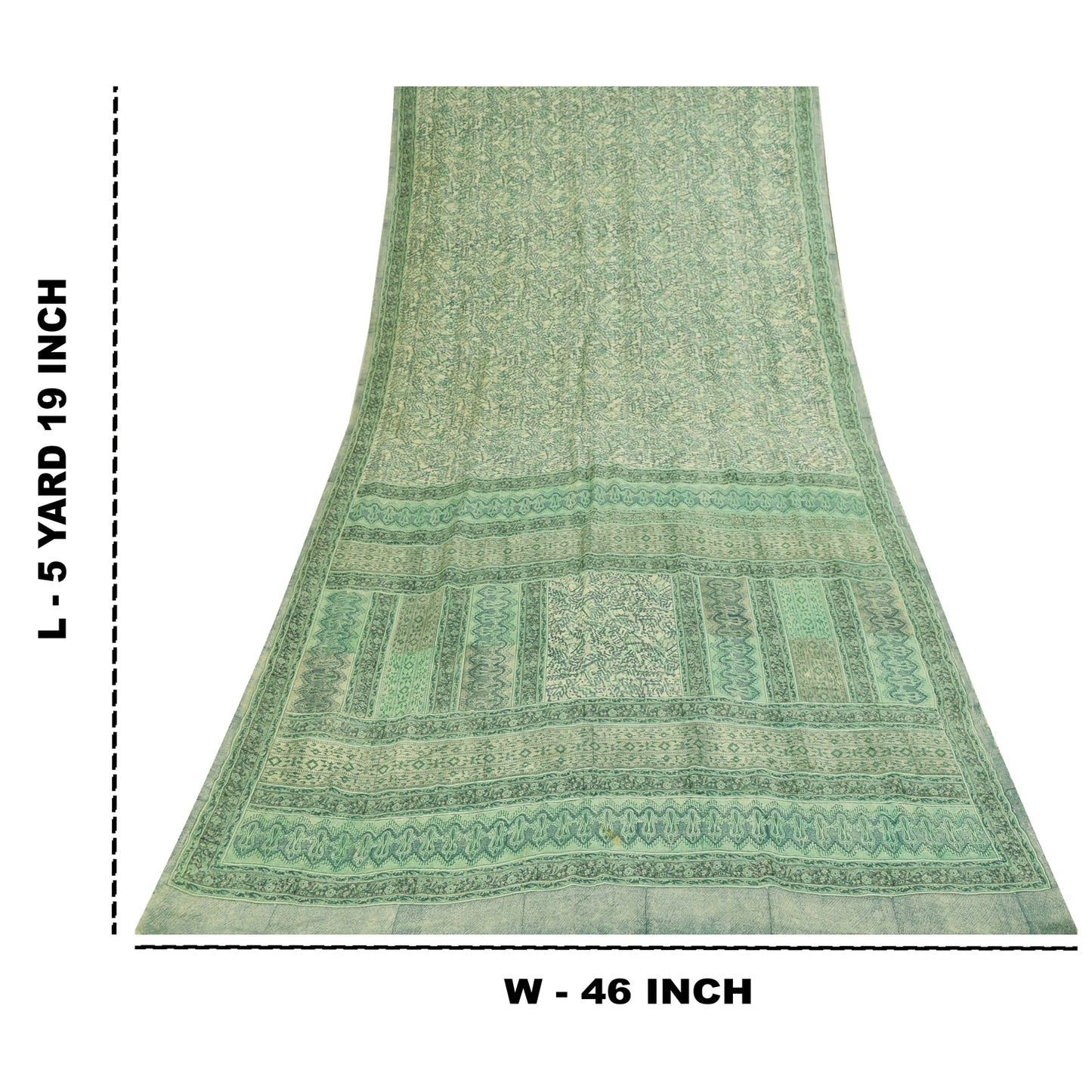 Sanskriti Vintage Sarees Green Pure Crepe Silk Printed Sari 5+yd Craft Fabric