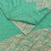 Sanskriti Vintage Sarees Green & Ivory Pure Crepe Printed Sari 5+yd Craft Fabric