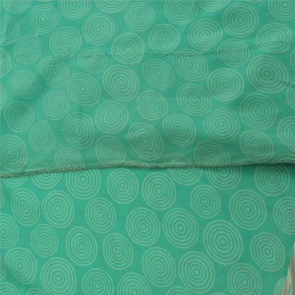 Sanskriti Vintage Sarees Green & Ivory Pure Crepe Printed Sari 5+yd Craft Fabric