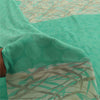Sanskriti Vintage Sarees Green & Ivory Pure Crepe Printed Sari 5+yd Craft Fabric