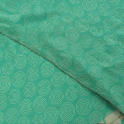 Sanskriti Vintage Sarees Green & Ivory Pure Crepe Printed Sari 5+yd Craft Fabric
