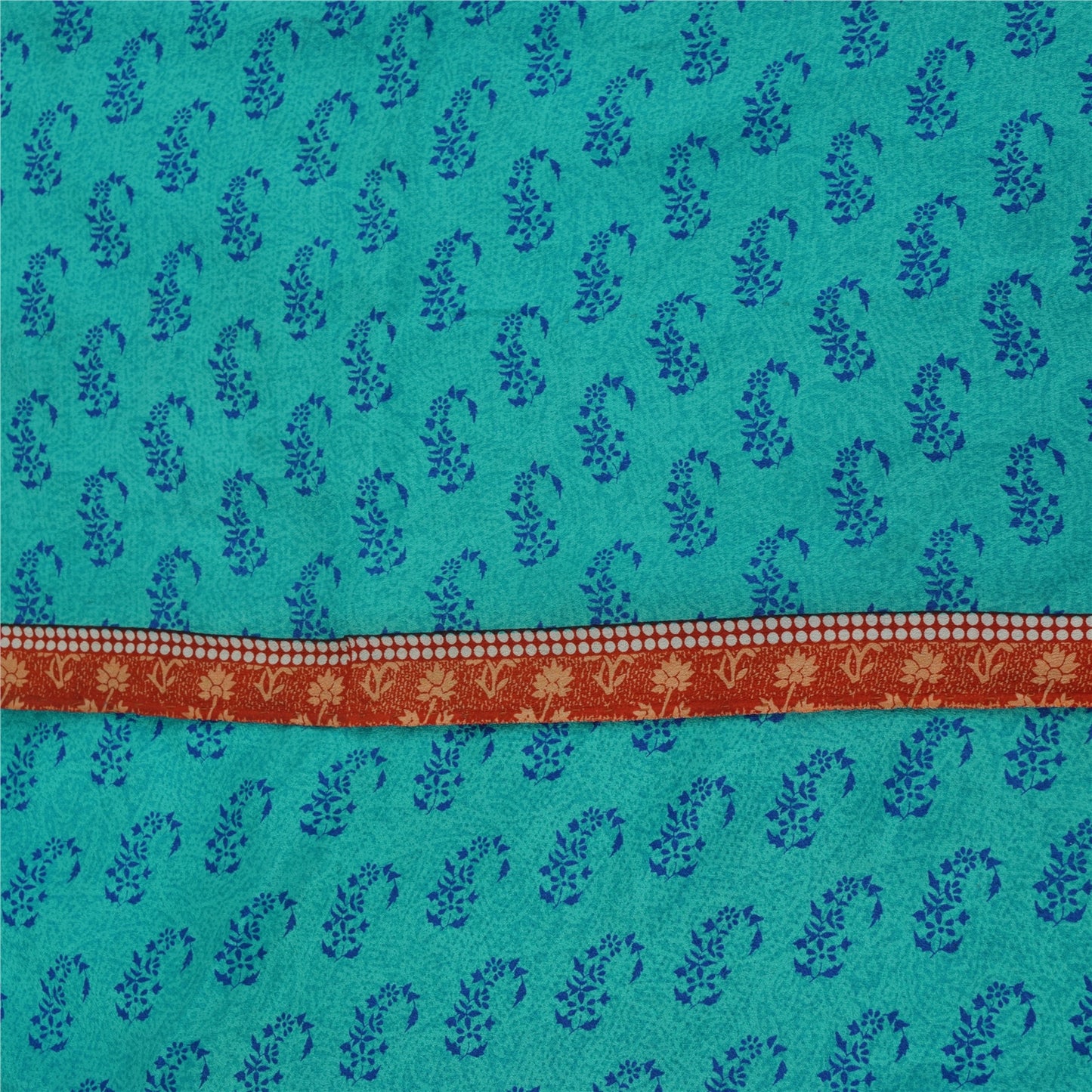 Sanskriti Vintage Sarees Blue 100%Pure Crepe Silk Printed Sari 5+yd Craft Fabric