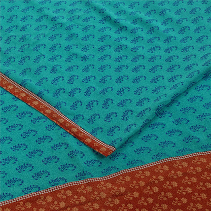 Sanskriti Vintage Sarees Blue 100%Pure Crepe Silk Printed Sari 5+yd Craft Fabric