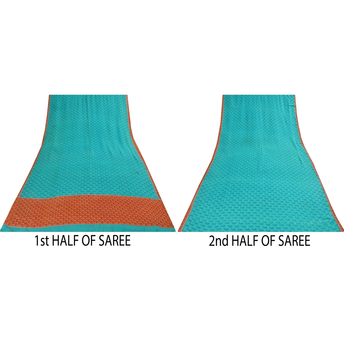 Sanskriti Vintage Sarees Blue 100%Pure Crepe Silk Printed Sari 5+yd Craft Fabric