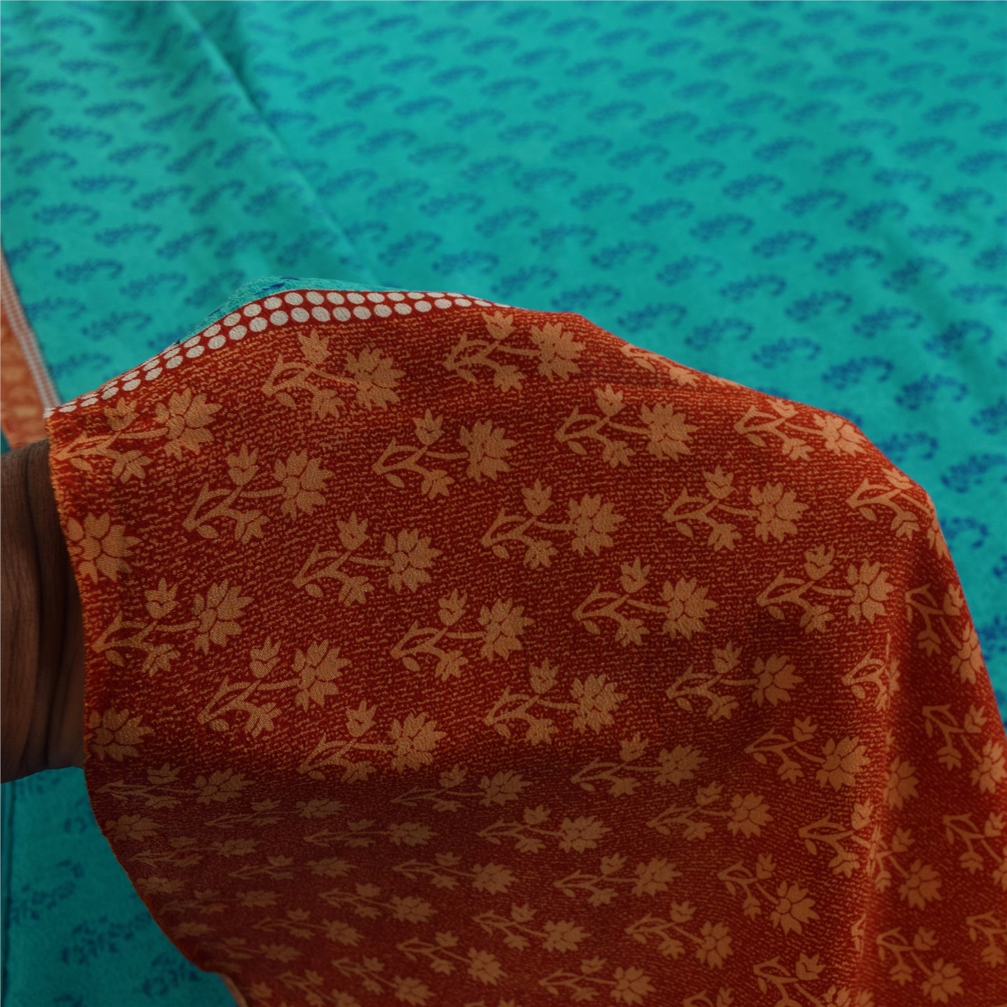 Sanskriti Vintage Sarees Blue 100%Pure Crepe Silk Printed Sari 5+yd Craft Fabric