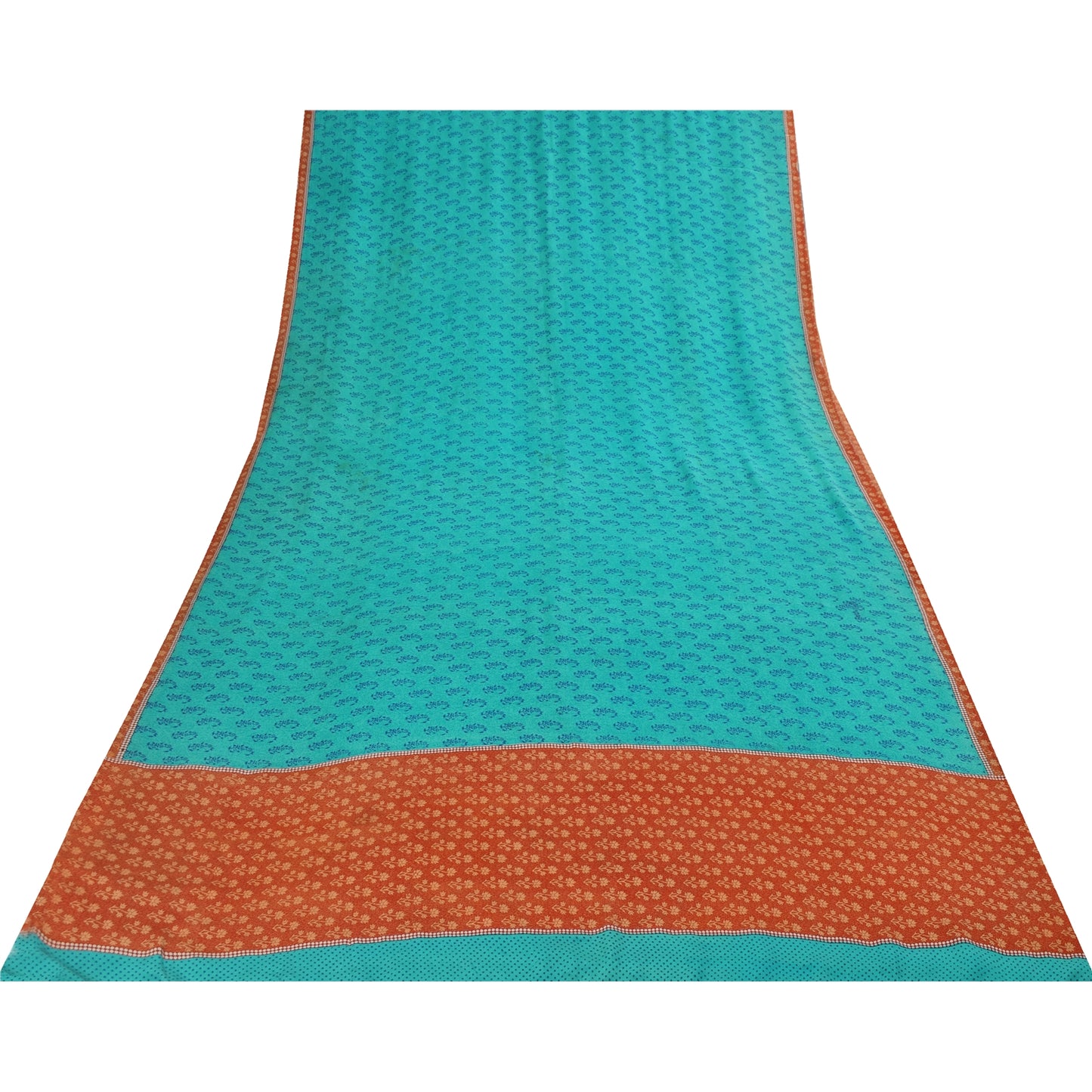 Sanskriti Vintage Sarees Blue 100%Pure Crepe Silk Printed Sari 5+yd Craft Fabric