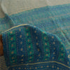 Sanskriti Vintage Sarees Pure Crepe Ivory & Blue Printed Sari 5+yd Craft Fabric