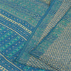 Sanskriti Vintage Sarees Pure Crepe Ivory & Blue Printed Sari 5+yd Craft Fabric