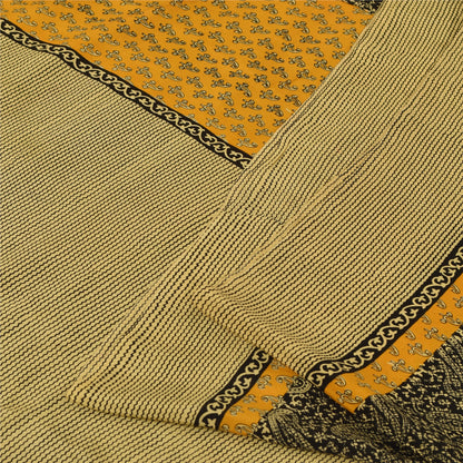 Sanskriti Vintage Sarees Black Pure Crepe Paisley Printed Sari 5+yd Craft Fabric