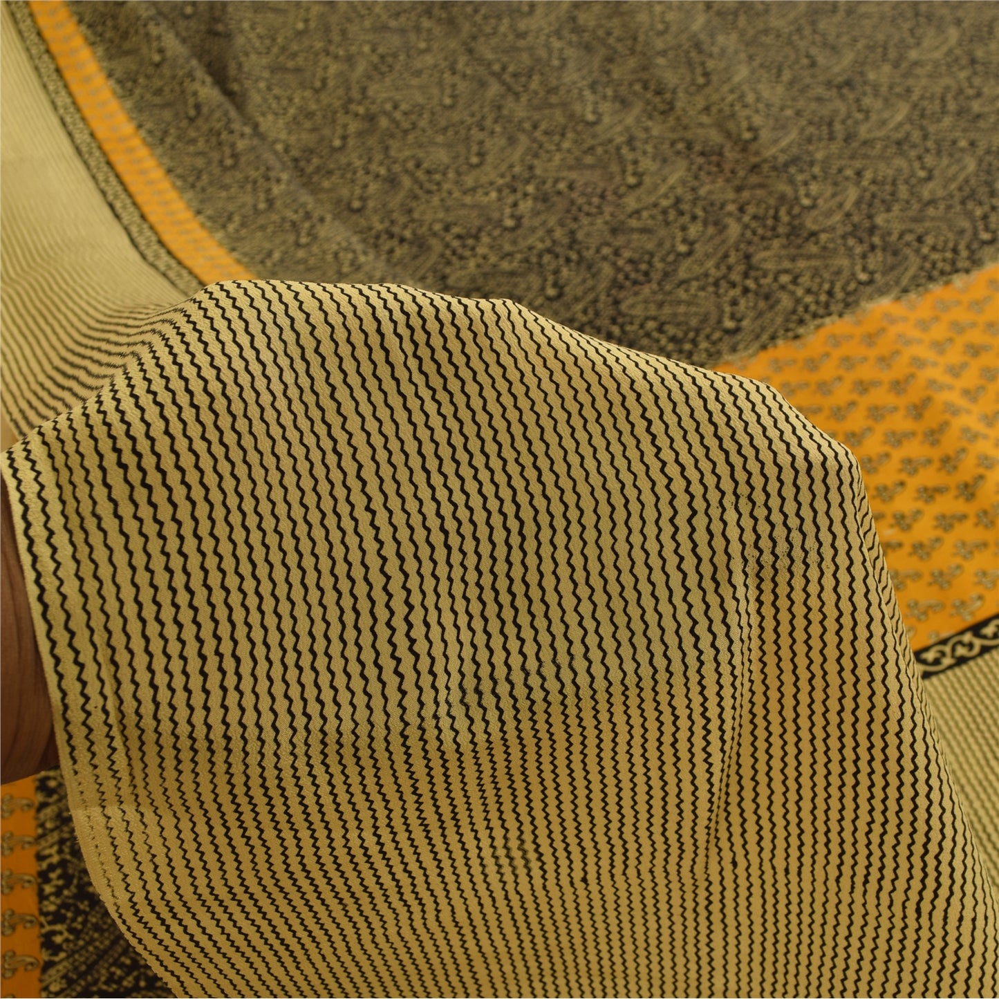 Sanskriti Vintage Sarees Black Pure Crepe Paisley Printed Sari 5+yd Craft Fabric