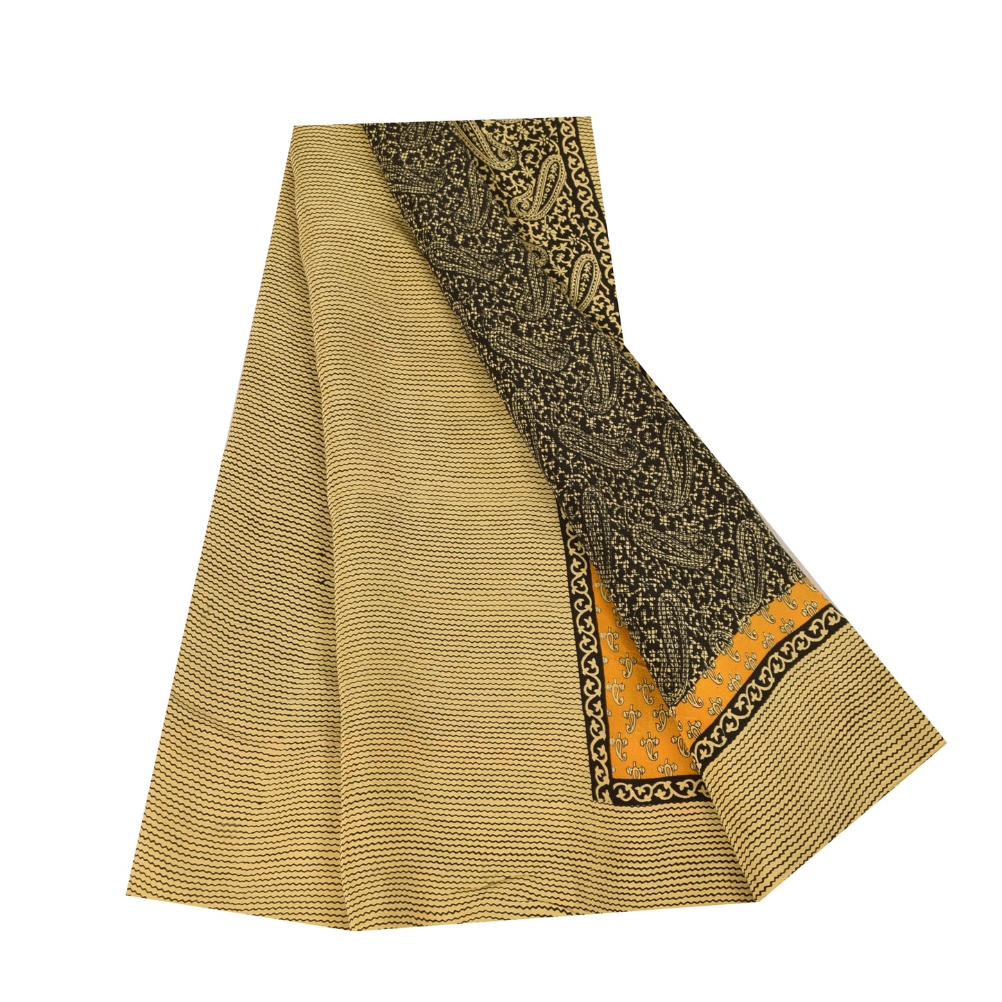 Sanskriti Vintage Sarees Black Pure Crepe Paisley Printed Sari 5+yd Craft Fabric