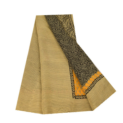 Sanskriti Vintage Sarees Black Pure Crepe Paisley Printed Sari 5+yd Craft Fabric