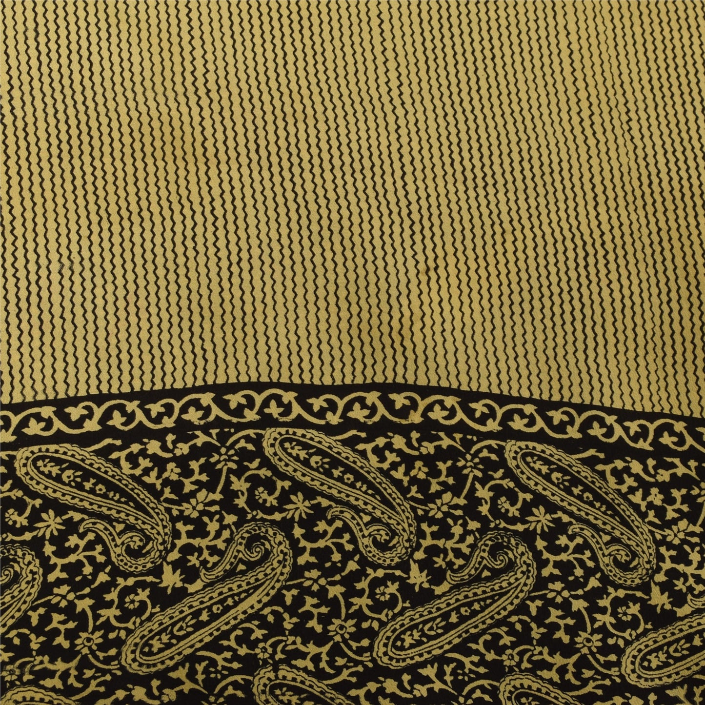 Sanskriti Vintage Sarees Black Pure Crepe Paisley Printed Sari 5+yd Craft Fabric