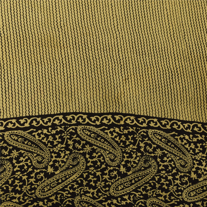 Sanskriti Vintage Sarees Black Pure Crepe Paisley Printed Sari 5+yd Craft Fabric