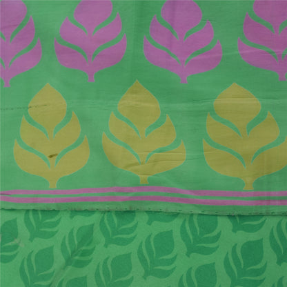 Sanskriti Vintage Sarees Green Pure Crepe Silk Printed Sari 5+yd Craft Fabric