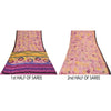 Sanskriti Vintage Sarees Pink Pure Crepe Geometric Print Sari 5+yd Craft Fabric