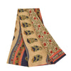 Sanskriti Vintage Sarees Cream Pure Crepe Silk Printed Sari 5+yd Craft Fabric