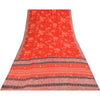 Sanskriti Vintage Sarees Red IndiaPure Crepe Silk Printed Sari 5+yd Craft Fabric
