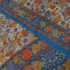 Sanskriti Vintage Sarees Cream Pure Crepe Silk Printed Sari 5+yd Craft Fabric