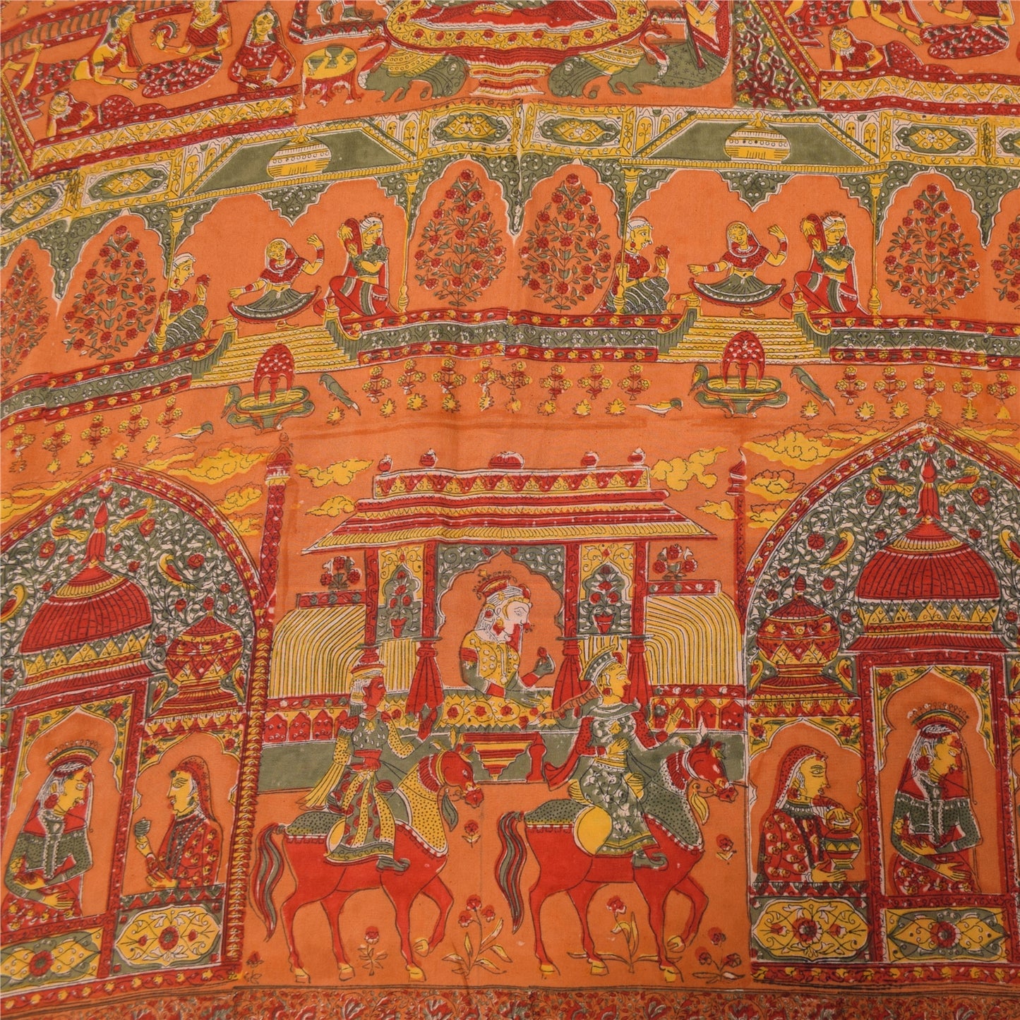 Sanskriti Vintage Sarees Ivory Pure Crepe Human Printed Sari 5+yd Craft Fabric