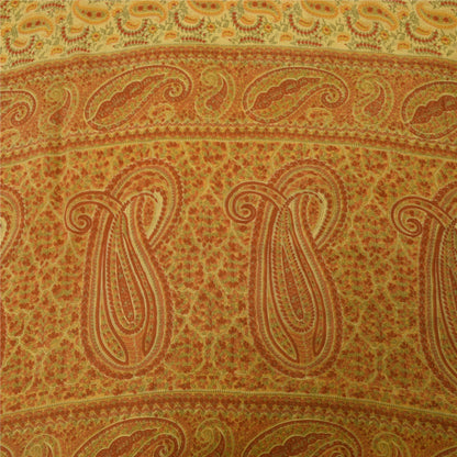 Sanskriti Vintage Sarees Yellow Pure Crepe Silk Printed Sari 5+yd Craft Fabric
