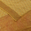 Sanskriti Vintage Sarees Yellow Pure Crepe Silk Printed Sari 5+yd Craft Fabric
