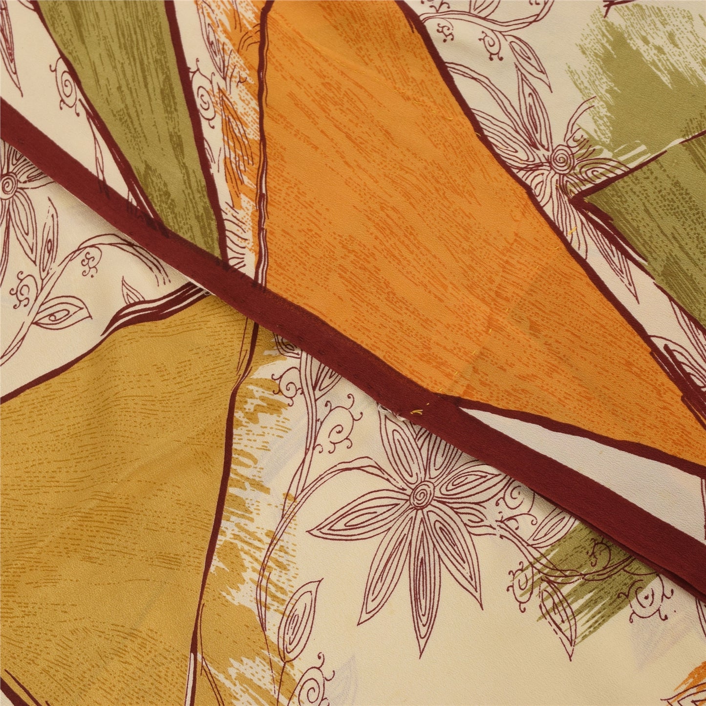 Sanskriti Vintage Sarees 100% Pure Crepe Silk Printed Sari 5+yd Craft Fabric