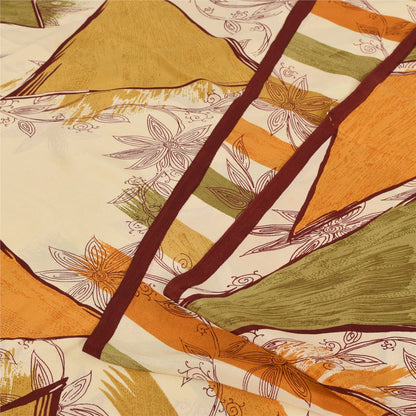 Sanskriti Vintage Sarees 100% Pure Crepe Silk Printed Sari 5+yd Craft Fabric