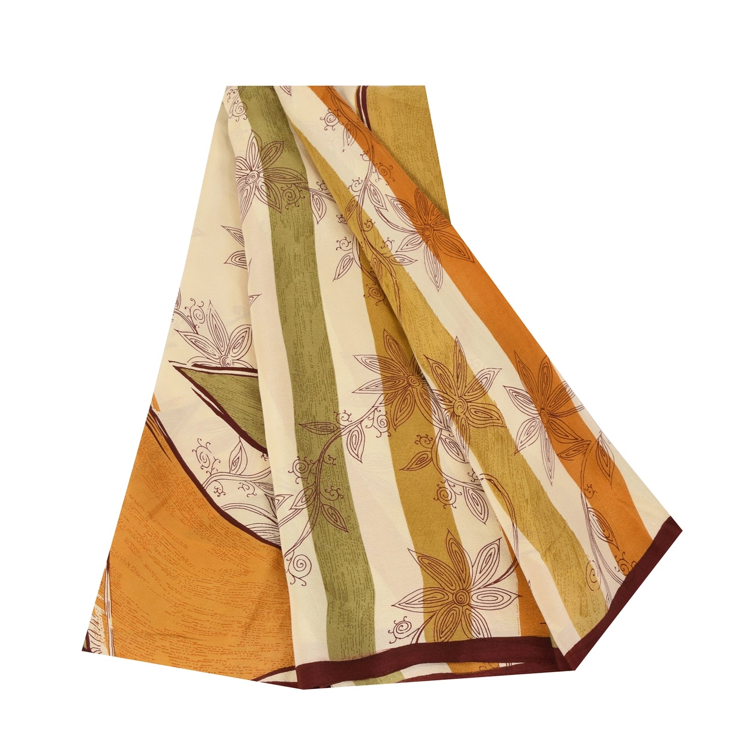 Sanskriti Vintage Sarees 100% Pure Crepe Silk Printed Sari 5+yd Craft Fabric