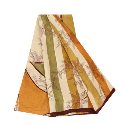 Sanskriti Vintage Sarees 100% Pure Crepe Silk Printed Sari 5+yd Craft Fabric