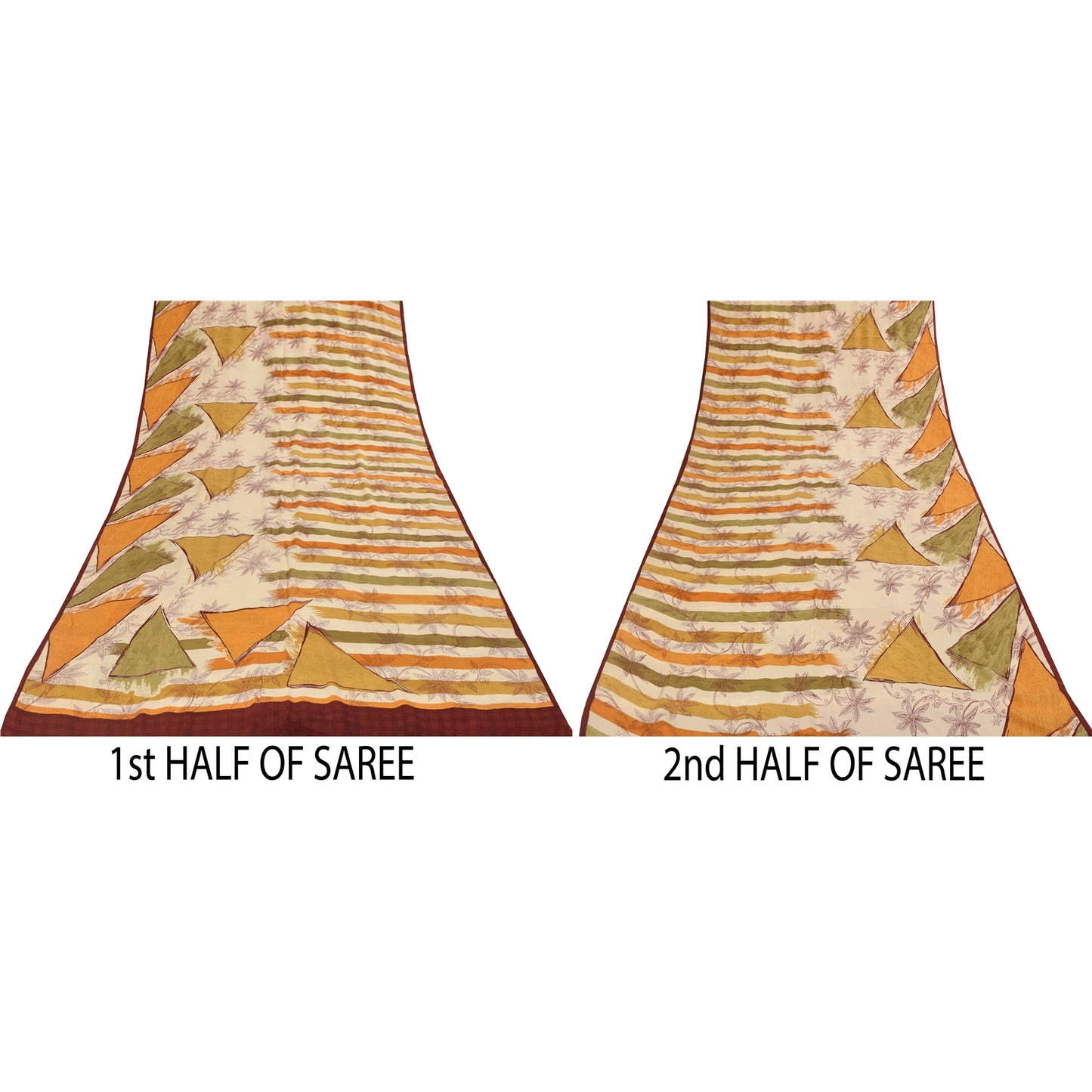 Sanskriti Vintage Sarees 100% Pure Crepe Silk Printed Sari 5+yd Craft Fabric