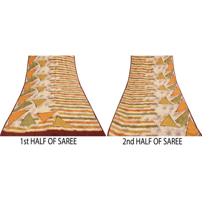 Sanskriti Vintage Sarees 100% Pure Crepe Silk Printed Sari 5+yd Craft Fabric