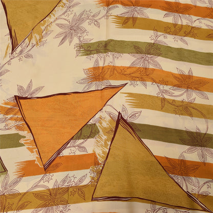 Sanskriti Vintage Sarees 100% Pure Crepe Silk Printed Sari 5+yd Craft Fabric