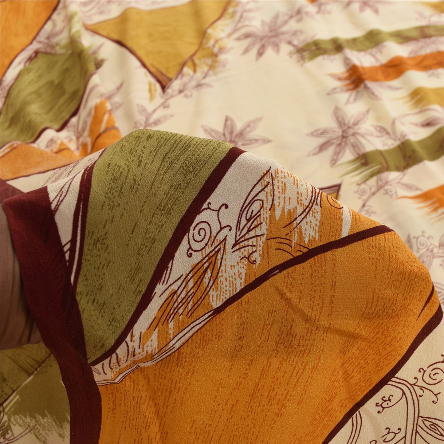 Sanskriti Vintage Sarees 100% Pure Crepe Silk Printed Sari 5+yd Craft Fabric