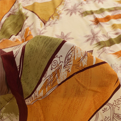 Sanskriti Vintage Sarees 100% Pure Crepe Silk Printed Sari 5+yd Craft Fabric